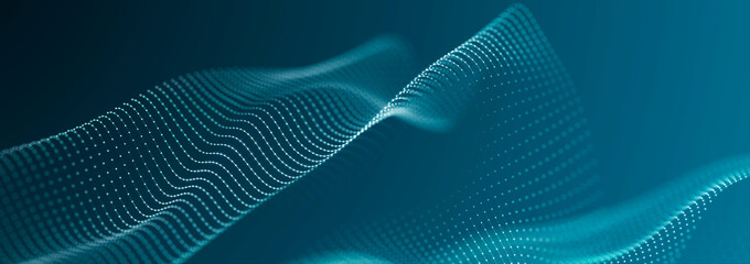 Leinwandbilder - Futuristic wave with points and lines. Big data. Dynamic wave background. 3d rendering