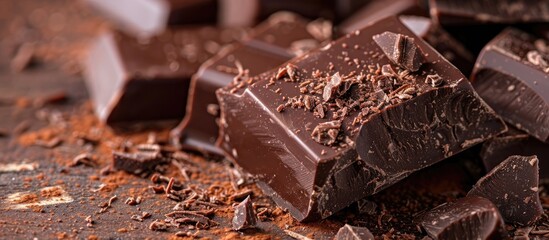Leinwandbilder - Detailed close-up captured image of chocolate pieces with copy space image availble.