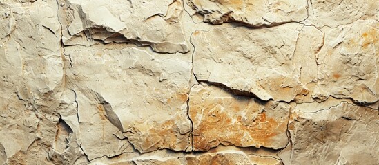 Aufkleber - Close-up view of a textured beige stone wall background with space for additional images or text.