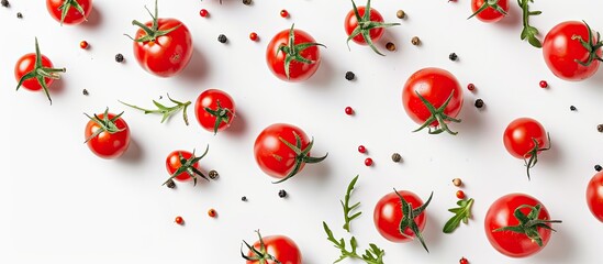 Poster - A creative flat lay composition featuring tomatoes and text on a white background banner with ample copy space image.
