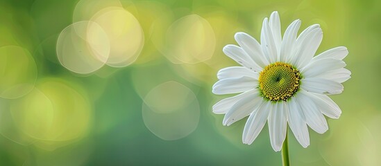 Poster - Close-up of a daisy flower with a blurred green background, creating a layered effect with selective focus on the flower. Copy space image included.