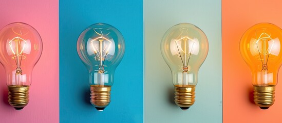Poster - Vintage Edison bulbs on colorful wall with copy space image.