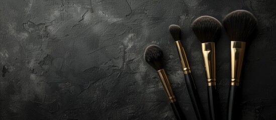 Poster - Professional makeup brushes displayed against a dark backdrop with copy space image.