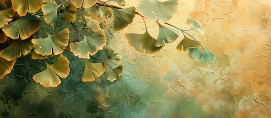 Poster - Ginkgo tree leaves creating an artistic background with abundant copy space image.