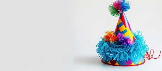 Sticker - High-quality photo of a festive carnival hat on a white background with copy space image.