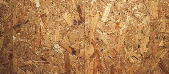 Poster - OSB wooden background with a cork board on it, featuring a wood texture surface and copy space image.