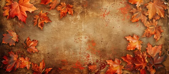 Wall Mural - Autumn maple leaves with an ancient texture creating a natural background, perfect for a seasonal copy space image.