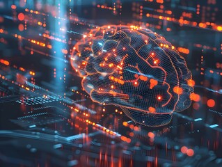 Poster - Digitized Brain Symbolizing Artificial Intelligence and Computational Processing