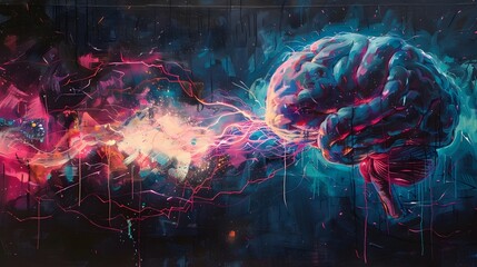 Poster - Electrifying Neural Energy An Abstract Brain Painting Showcasing Cognitive Brilliance