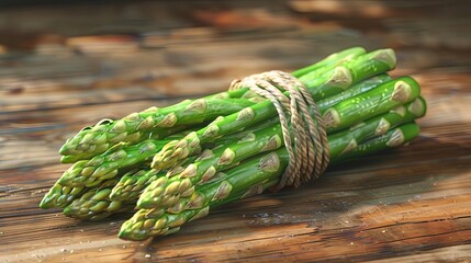 Wall Mural - Bunch of fresh asparagus on wooden table
