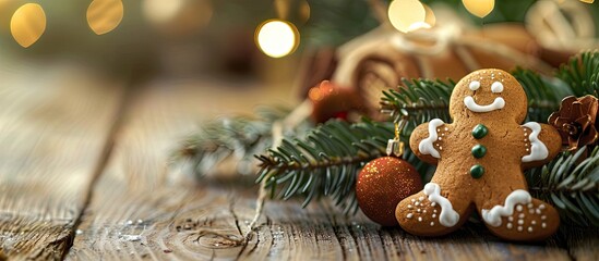 Aufkleber - A Christmas-themed gingerbread cookie with festive decoration in a seasonal setting with copy space image.