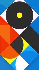 Poster - Colorful geometric design with moving figures. Motion. Bright moving figures in modern graphic design style. Retro style of geometric patterns of 80s