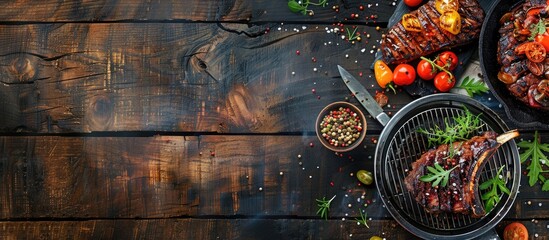 Aufkleber - Barbecue menu with a view from the top and available copy space for customization.