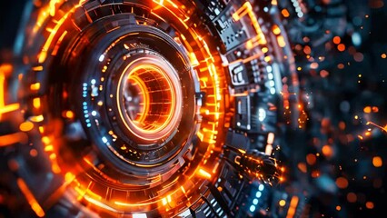 Poster - Abstract futuristic digital background with circular elements and glowing lights