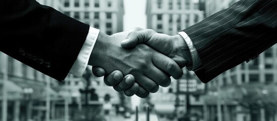 Wall Mural - Image depicting a handshake in a corporate setting with room for advertisements. Copy space image. Place for adding text and design