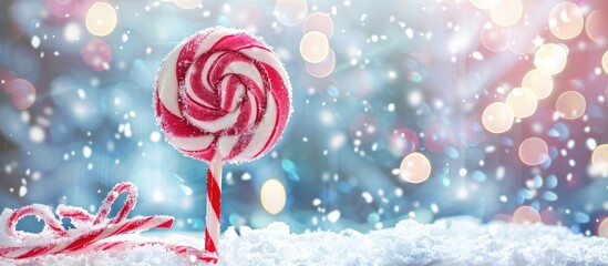 Fototapete - A festive winter-themed lollipop can be a charming Christmas gift with ample copy space images.