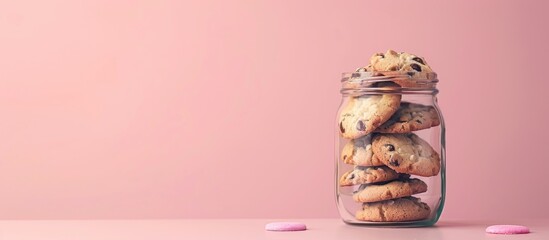 Poster - A cookie jar against a pink backdrop with copy space image.