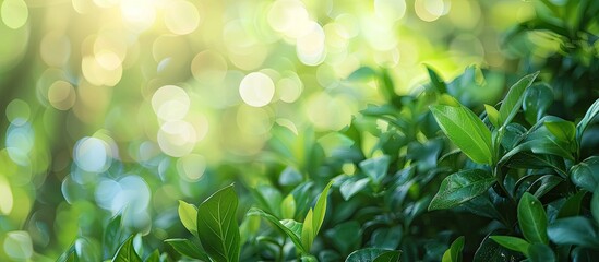 Sticker - Green garden with blurred bokeh creating a serene background ideal for copy space image.