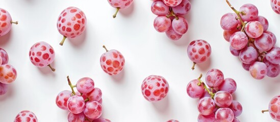 Poster - Pink grapes isolated on a white background with ample copy space image for text. View from above in a flat lay pattern.