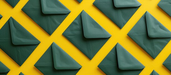 Aufkleber - A flat lay image displaying dark green envelopes against a yellow background from a top view with ample room for text or graphics.