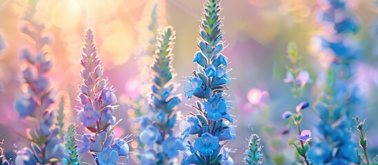 Poster - Floral wallpaper featuring blue Veronica chamaedrys flowers on a flower meadow with selective focus, perfect for a copy space image.