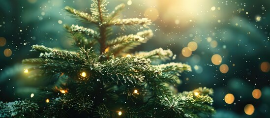 Poster - Festive backdrop featuring a fir tree in the center, ideal for adding text or other elements with copy space image.