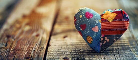 Aufkleber - Valentine's Day concept with a colorful fabric heart displayed on a wooden table, giving a warm and inviting vibe, perfect for a copy space image.