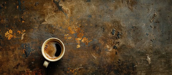 Aufkleber - Black coffee on an aged backdrop creates a vintage vibe with copy space image.