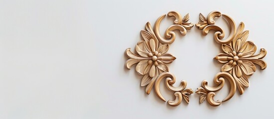 Poster - Ornamental wooden signboard in light brown color against a white background, set against copy space image.