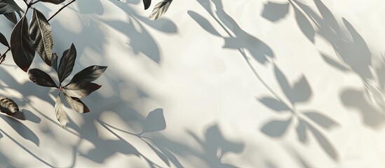 Poster - Blurry background featuring the abstract image of shadowy willow leaves on a white wall, ideal for adding text with copy space image.