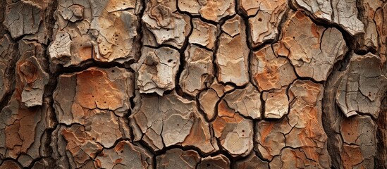 Aufkleber - An aged tree surface displaying a pattern of worn brown cracks, suitable for using as a background and copy space image.