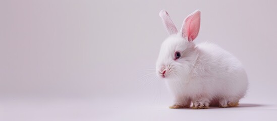 Poster - Adorable fluffy bunny isolated on white backdrop with available copy space image.