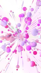 Poster - White background. Motion.A bright salute of pink and purple particles exploding in different directions in animation.