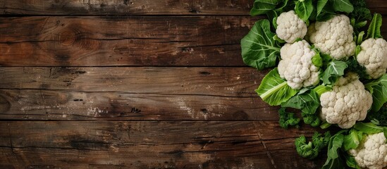 Sticker - Cauliflower displayed on a rustic wooden surface with copy space image.