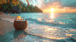 © DreamyStudio - Tropical beach escape with coconut cocktail Generative AI image