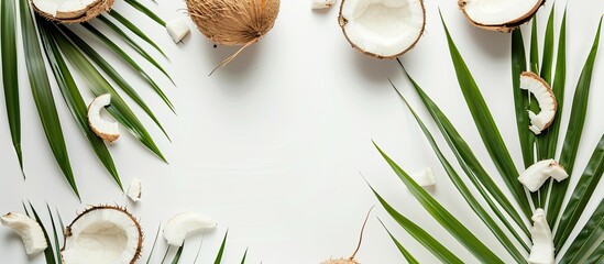 Top-down view of a new calendar with a tropical theme, set against a white background. The image includes space for text, ideal for holiday and travel arrangements. Copy space image