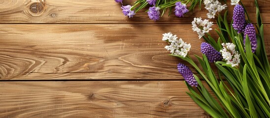 Canvas Print - Desk with ample copy space for your decorating with fresh spring flowers.