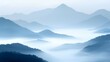 © Alpha - Silhouette of a misty wild landscape, fog enveloping hills, lush forest, majestic mountains, mystical and serene, symbolizing longevity