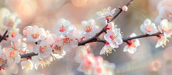 Spring blossoms on an apricot tree branch, providing a perfect copy space image.