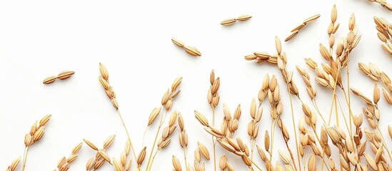 Canvas Print - Husk-covered paddy or rice kernels displayed against a white background, with ample copy space image.