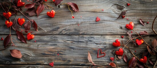 Valentine's day theme with copy space image on a wooden backdrop.