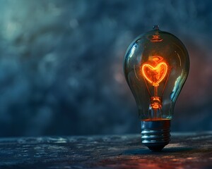 Canvas Print - Glowing Heart Shaped Light Bulb Representing Compassionate Ideas and Concept