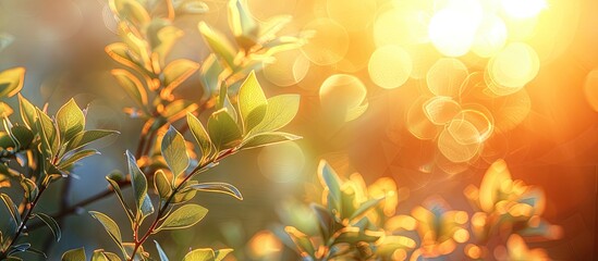 Poster - a youthful shrub in nature amid warm sunset rays, creating a spring/summer themed backdrop with a be