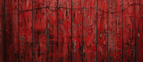 A red wooden backdrop with red blemishes and metallic wires, showcasing a vacant copy space image.