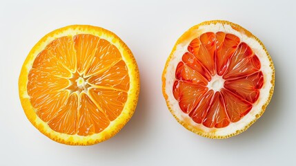 Close-up of an orange and a tomato slice, showcasing their colors on a white backdrop