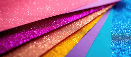 Aufkleber - Bright, colorful cardboard background decorated with glitter, ideal for holiday cards, featuring ample copy space image.
