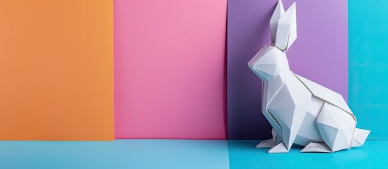 Aufkleber - Easter-themed paper rabbit on colorful backdrop with copy space image.