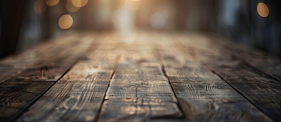 Poster - Blurred photos against a backdrop of wood with copy space image.