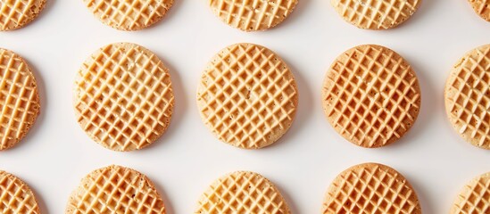 Poster - Crispy wafers arranged on a white surface with space for text or images, seen from above. image with copy space