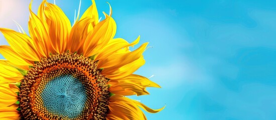 Aufkleber - Close up shot of a blooming sunflower against a blue sky with copy space image.